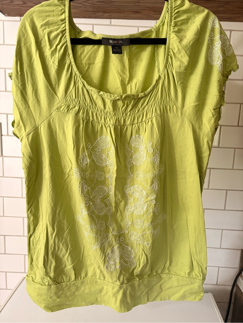Style & Co. Lime Green Scoop Neck Embroidered Top